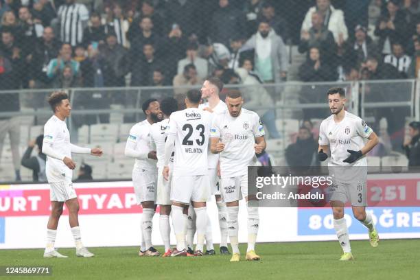 Arthur Masuaku of Besiktas celebrates a goal during the Turkish Super Lig week 16 soccer match between Besiktas and Adana Demirspor at Vodafone Park...