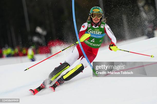 Katharina Liensberger of Austria competes during the Audi FIS Alpine Ski World Cup Women´s Slalom on December 29, 2022 in Semmering, Austria.