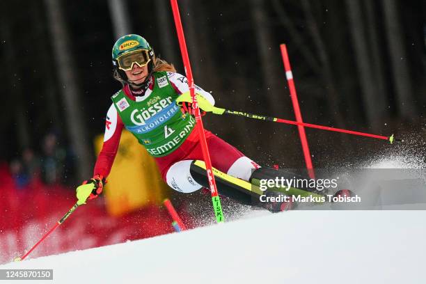 Katharina Liensberger of Austria competes during the Audi FIS Alpine Ski World Cup Women´s Slalom on December 29, 2022 in Semmering, Austria.