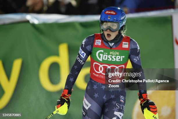 Mikaela Shiffrin of Team United States celebrates during the Audi FIS Alpine Ski World Cup Women's Slalom on December 29, 2022 in Semmering, Austria.