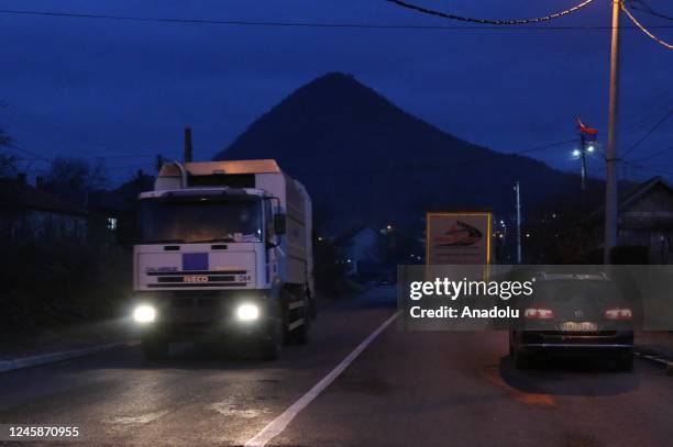 View of Northern Mitrovica-Leposavic highway as it opens to traffic after the removal of barricades in Zvecan district of Mitrovica, Kosovo on...