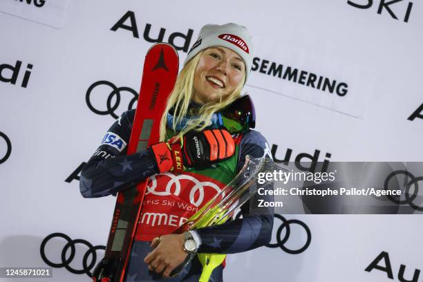 Mikaela Shiffrin of Team United States takes 1st place during the Audi FIS Alpine Ski World Cup Women's Slalom on December 29, 2022 in Semmering,...