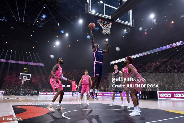 "All Star France" French player Stephane Gombauld goes for the basket during a match between "All Star France" and "All Star World" as part of the...