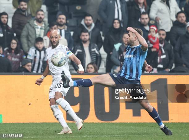 Nathan Redmond of Besiktas in action against Kevin Rodrigues of Adana Demirspor during the Turkish Super Lig week 16 soccer match between Besiktas...