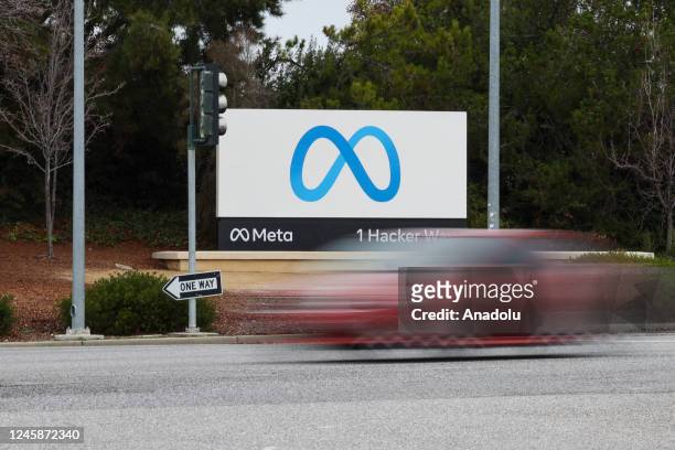 Meta sign is seen at its headquarters in Menlo Park, California, United States on December 29, 2022.