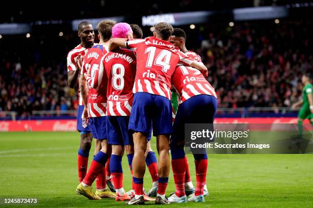 Alvaro Morata of Atletico Madrid celebrates 2-0 with Antoine Griezmann of Atletico Madrid, Geoffrey Kondogbia of Atletico Madrid, Pablo Barrios of...