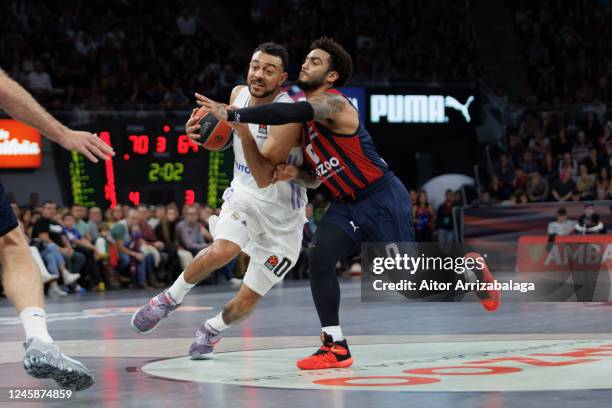 Nigel Williams-Goss, #0 of Real Madrid in action during the 2022-23 Turkish Airlines EuroLeague Regular Season Round 16 game between Cazoo Baskonia...