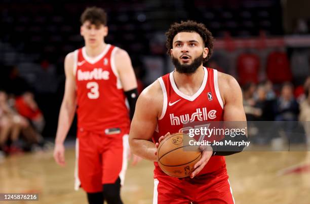David Roddy of the Memphis Hustle shoots a free throw against the South Bay Lakers during an NBA G-League game on December 29, 2022 at Landers Center...