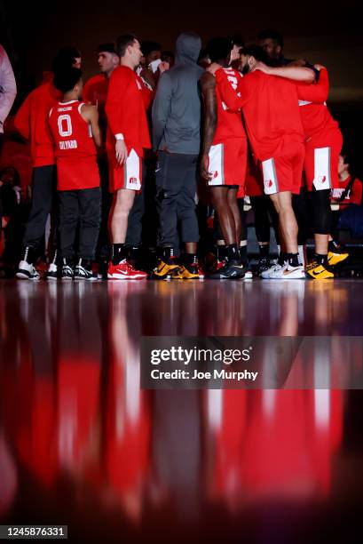 The Memphis Hustle huddle together before a game against the South Bay Lakers during an NBA G-League game on December 29, 2022 at Landers Center in...