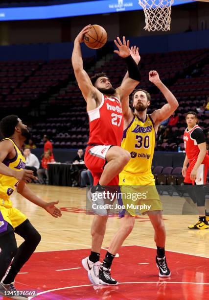 David Roddy of the Memphis Hustle drives to the basket against the South Bay Lakers during an NBA G-League game on December 29, 2022 at Landers...