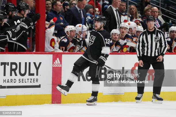 Viktor Arvidsson of the Los Angeles Kings celebrates a goal against the Colorado Avalanche at Ball Arena on December 29, 2022 in Denver, Colorado....