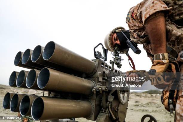 Iranian soldiers take part in an annual military drill in the coast of the Gulf of Oman and near the strategic Strait of Hormuz, in Jask, Iran on...