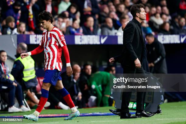 Joao Felix of Atletico Madrid, coach Diego Pablo Simeone of Atletico Madrid during the La Liga Santander match between Atletico Madrid v Elche at the...