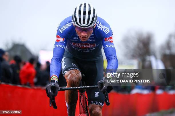 Dutch Mathieu Van Der Poel competes during the men's elite race of the cyclocross cycling event, race 6/8 during the 'Exact Cross' competition, in...