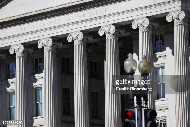 The US Treasury building in Washington, DC, US, on Friday, Dec. 30, 2022. The Federal Reserve's preferred inflation measures eased in November while...