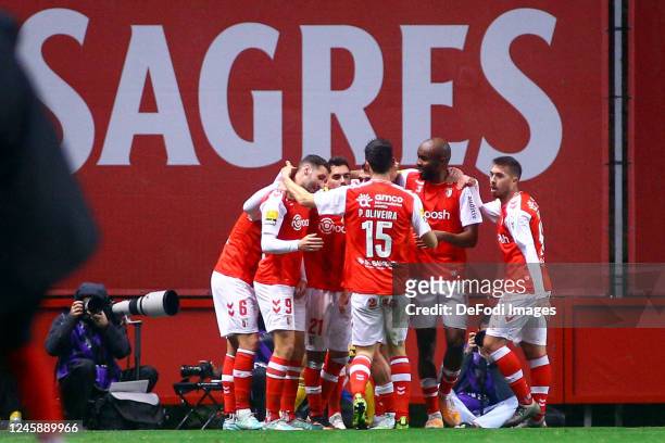 Ricardo Horta of SC Braga celebrates after scoring his team's second goal during the Liga Portugal Bwin match between Sporting Braga and SL Benfica...