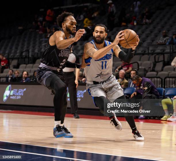 December 30: Grant Riller of the Texas Legends dribbles in the first quarter against the Birmingham Squadron at Legacy Arena in Birmingham, AL on...