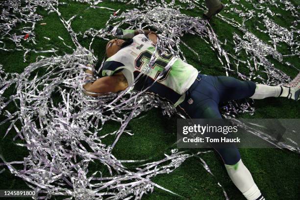 New England Patriots running back Shane Vereen celebrates after winning during Superbowl XLIX game between the Seattle Seahawks and the New England...