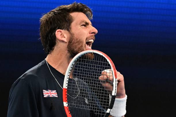 Britain's Cameron Norrie reacts on a point against Rafael Nadal of Spain during their men's singles match on day three of the United Cup tennis...