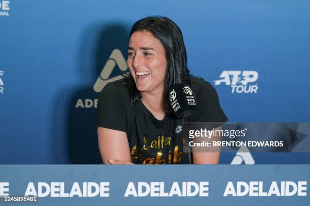 Tunisian tennis player Ons Jabeur attends a press conference ahead of the WTA Adelaide International tournament in Adelaide on December 31, 2022.