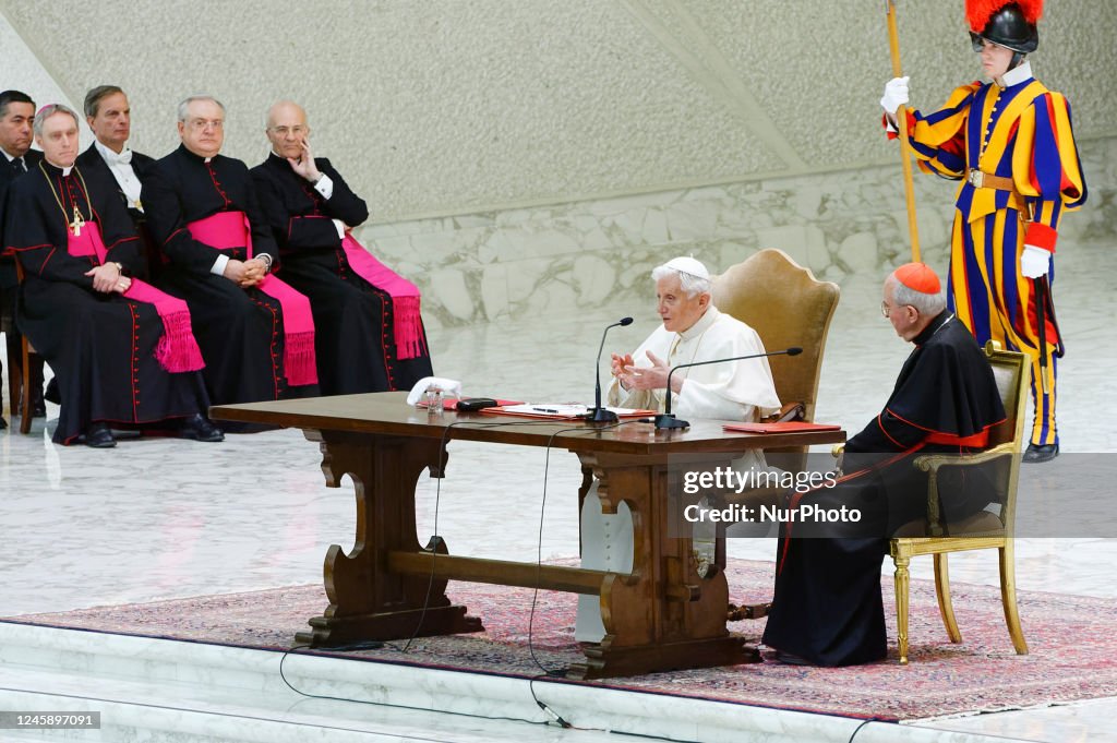 Pope Ratzinger Bless Pope Emeritus Benedict XVI in Vatican City, Vatican, on January 6 ...