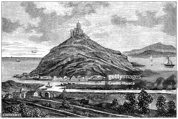 antique illustration: mont st michel - mont saint michel stock illustrations