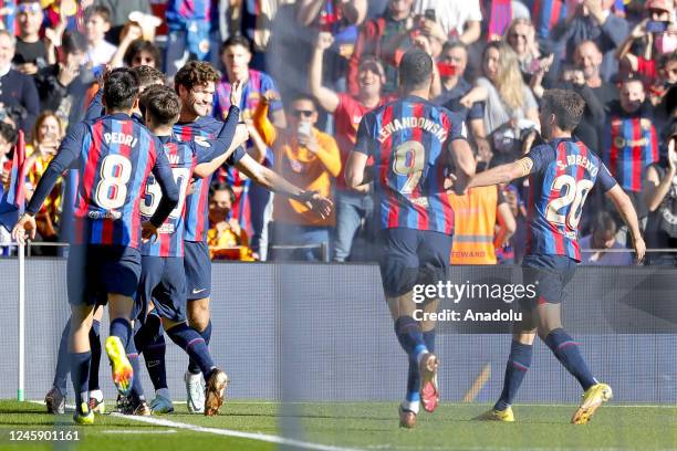 Marcos Alonso FC Barcelona escores first goal during the 15th sesson of the Santander League match between FC Barcelona and RCD Espanyol at the Camp...