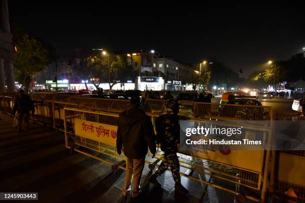 Delhi police personnels deployed at CP on the eve of New year 2023 celebration on December 31, 2022 in New Delhi, India.