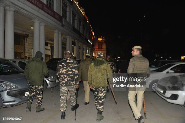 Delhi police officials patrol and impose restrictions during New Year's Eve at Connaught Place in New Delhi, India on December 31, 2022.