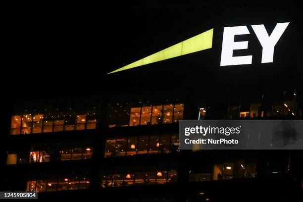 Logo is seen on an office building in Tel Aviv, Israel on December 29, 2022.