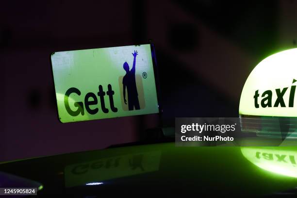 Gett lopo is seen on a taxi in Tel Aviv, Israel on December 29, 2022.