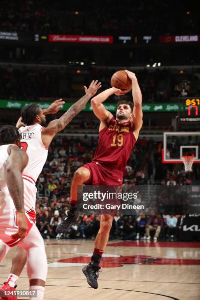 Raul Neto of the Cleveland Cavaliers shoots the ball on December 31, 2022 at the United Center in Chicago, Illinois. NOTE TO USER: User expressly...