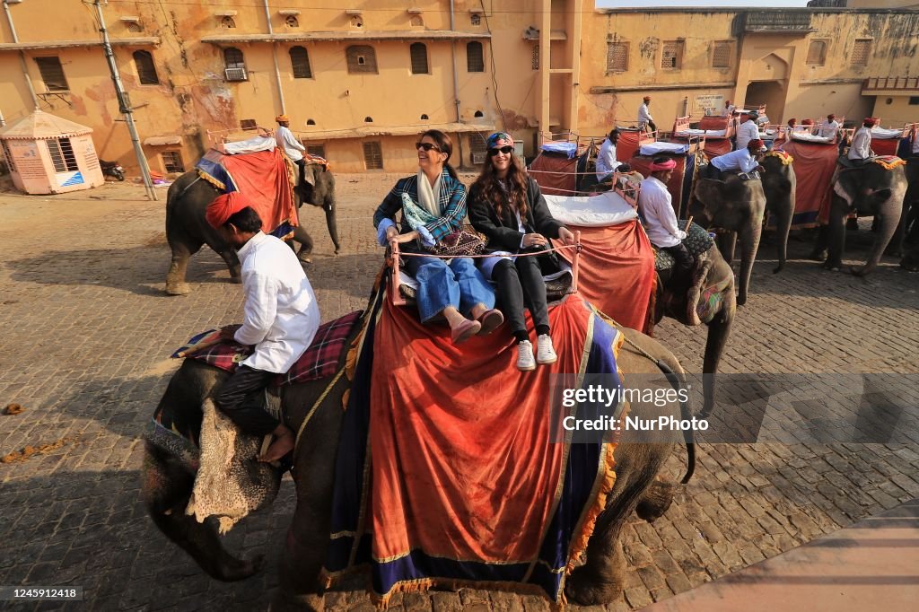 Tourists At Amer Fort In Jaipur