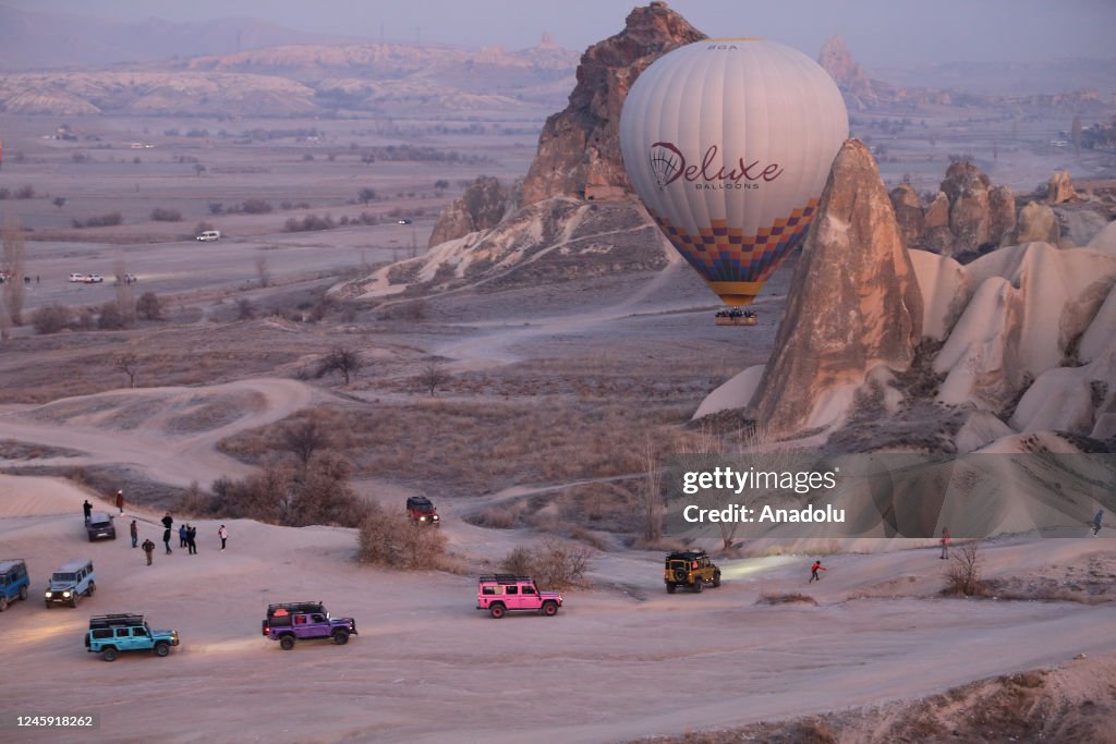 Hot air balloon rides on the first day of New Year in Cappadocia