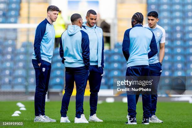 Cardiff players inspect the pitch during the Sky Bet Championship match between Blackburn Rovers and Cardiff City at Ewood Park, Blackburn on Sunday...