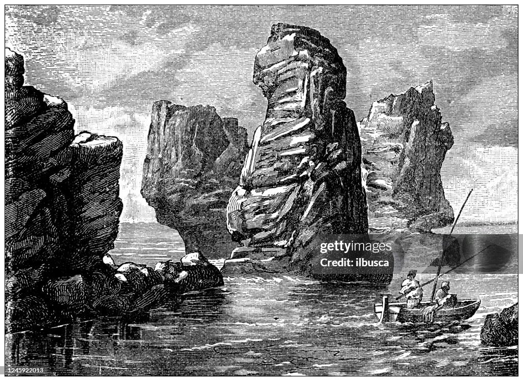 Antique illustration: Channel Islands rocks