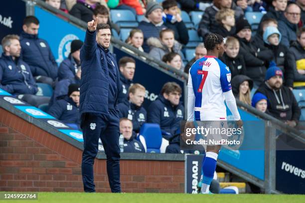 Cardiff City manager Mark Hudson gesticulates during the Sky Bet Championship match between Blackburn Rovers and Cardiff City at Ewood Park,...