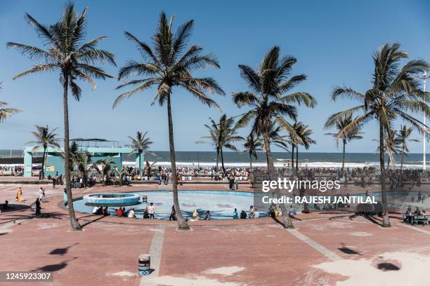 General view of an empty childrens pool on the North Beach during New Year festivities in Durban on January 1, 2023.