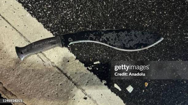 Machete which is used to wound 3 NY Police Officer by an attack at Times Square in New York, United States on January 01, 2023.