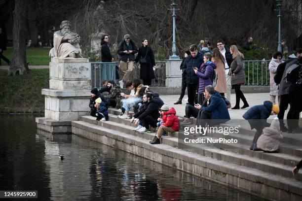 People are seen in the Royal Baths park in Warsaw, Poland on 01 January, 2023. While the thermometer normally reach well below zero in January today...