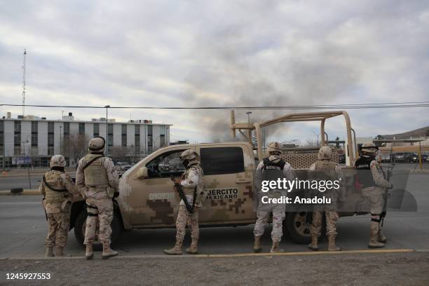 Security forces take measures after a prison riot broke out at the CERESO state prison in Ciudad Juarez, Mexico on January 01, 2023. 14 inmates...