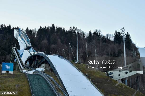 Overview of theGroße Olympiaschanze at the Individual HS142 at the Four Hills Tournament Men Garmisch-Partenkirchen on January 1, 2023 in...