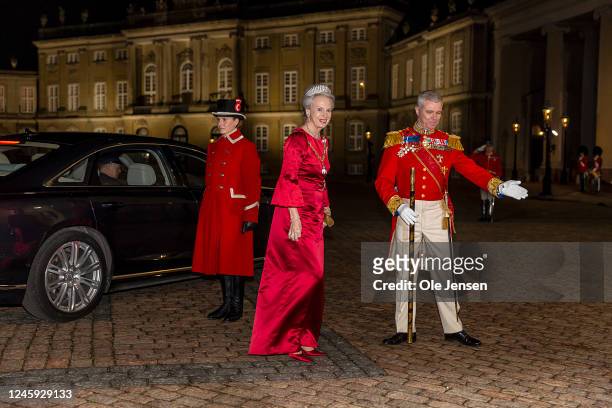 Princess Benedikte of Denmark arrives at Queen Margrethe of Denmark's New Year's levee and banquet at Amalienborg Royal Palace on January 1, 2023 in...