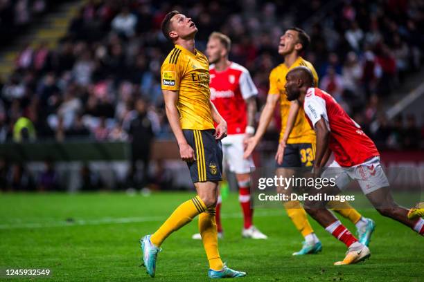 Julian Draxler of SL Benfica looks dejected during the Liga Portugal Bwin match between Sporting Braga and SL Benfica at Estadio Municipal de Braga...