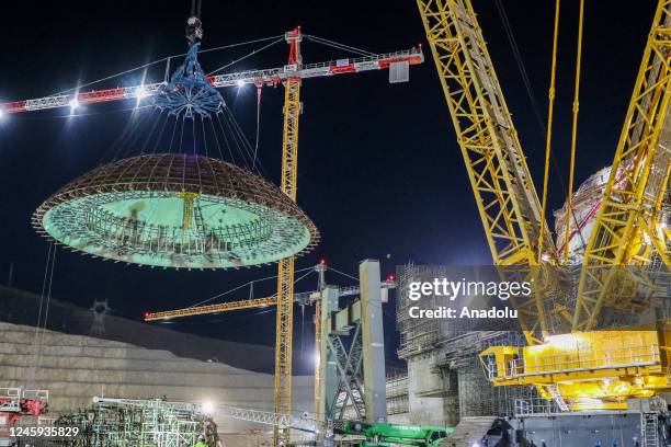 View of the Akkuyu Nuclear Power Plant construction site as the inner protection shell assembly of the first unit is completed in Mersin, Turkiye on...