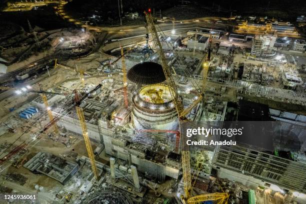 View of the Akkuyu Nuclear Power Plant construction site as the inner protection shell assembly of the first unit is completed in Mersin, Turkiye on...