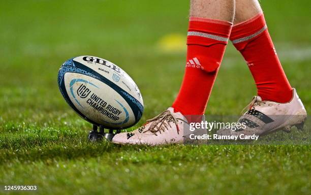 Belfast , United Kingdom - 1 January 2023; A general view of a United Rugby Championship match ball before the United Rugby Championship between...