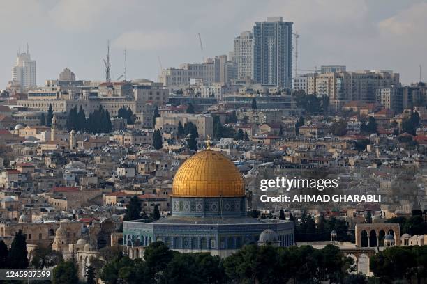 This picture taken from the Mount of Olives shows from shows Jerusalem's Old City with the Dome of the Rock in the al-Aqsa mosque compound, on...