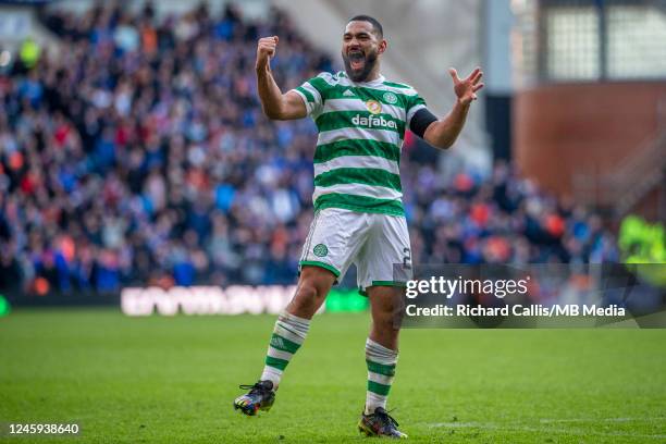 Cameron Carter Vickers of Celtic celebrates after Kyogo Furuhashi of Celtic equalises for Celtic in the 87th minute during the Cinch Scottish...