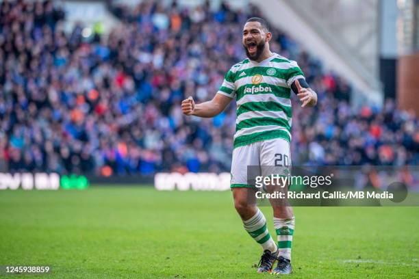 Cameron Carter Vickers of Celtic celebrates after Kyogo Furuhashi of Celtic equalises for Celtic in the 87th minute during the Cinch Scottish...